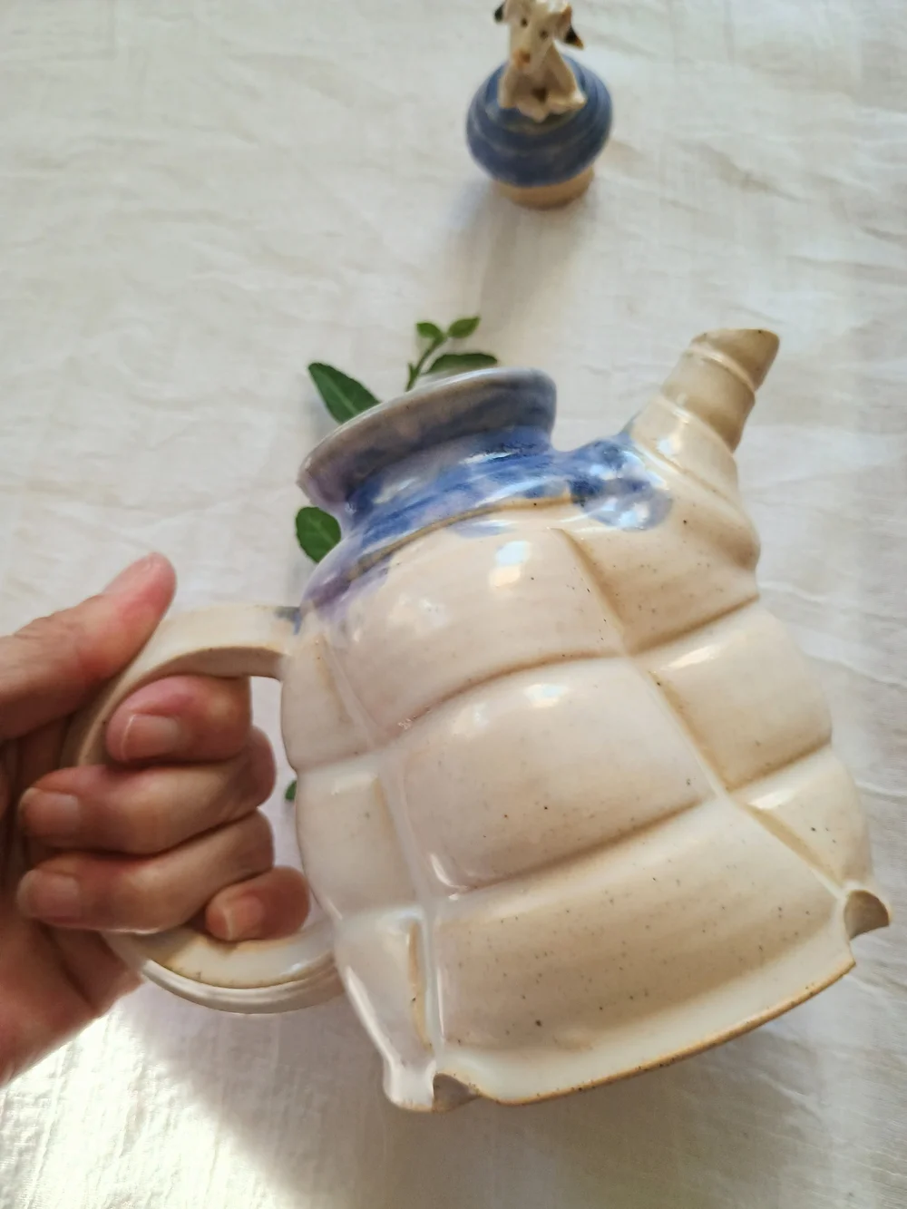💙 STUDIO POTTERY 💙 Artisan, Hand-Thrown Pottery Teapot w Dog Accent, Quiet Lux